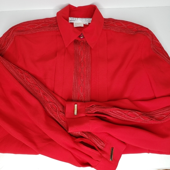 STARINGTON  Red Embroidered Button Blouse - Picture 6 of 15